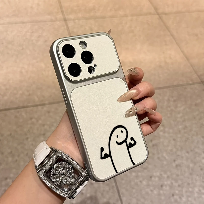 Minimalist Black Line Muscle Man Pattern Faux Leather Phone Case