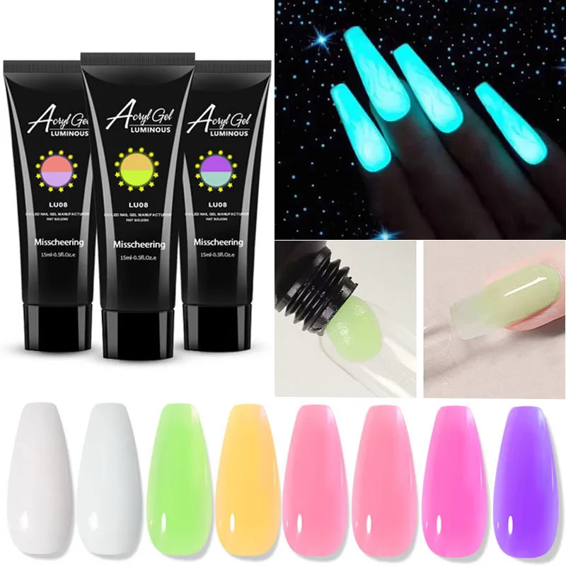 

15 Luminous Gel Nail Polish Fingernail Extension Gel Glow In The Dark Nail Gel Polish Builder Gel for Nails Soak Off UV Gel