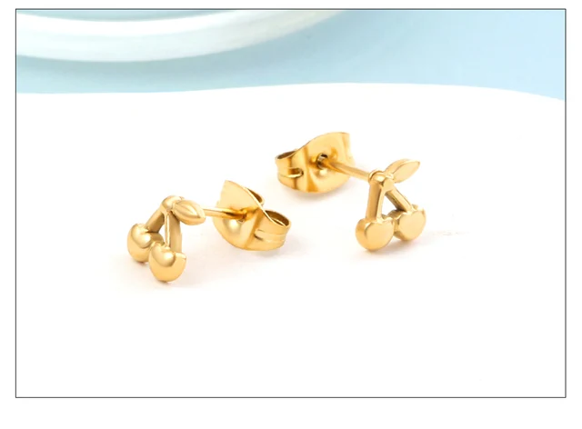 Stainless Steel Earrings Cherries Stainless Steel Push Back