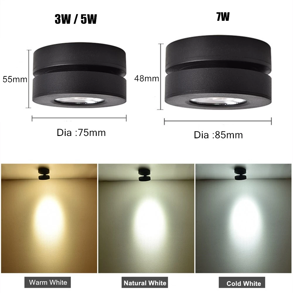 Sbe0c3c3ea2f84927b3dad57c29d2113dt [DBF]Ultra-Thin 360 Angle Adjustable Surface Mounted Downlight Ceiling Lamp 3W 5W 7W LED COB Spot Light AC110/220V Ceiling Light