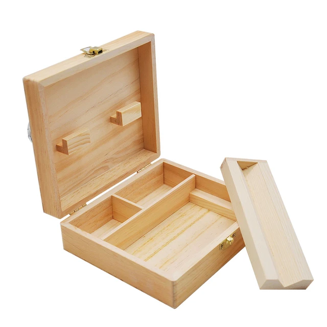 GREEN CROSS Rolling Tray Stash Box Lock Box With Key Wooden Box