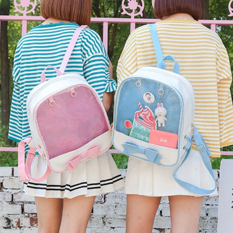 New Girls Ita Bag Large Clear Transparent Kawaii Backpacks Women Harajuku Bow-knot School Bag Teenager Girls Lolita Itabag