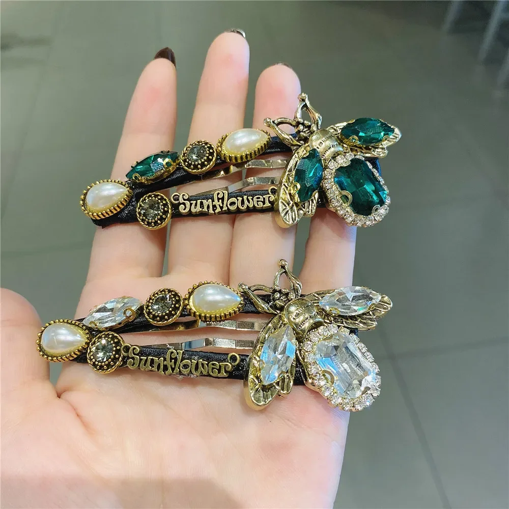 Bee Sunflower Hairpin Green Crystal Hairpin Women Handmade Hair Clips Jewelry Accessories hair accessory hair clip jewelry accessories