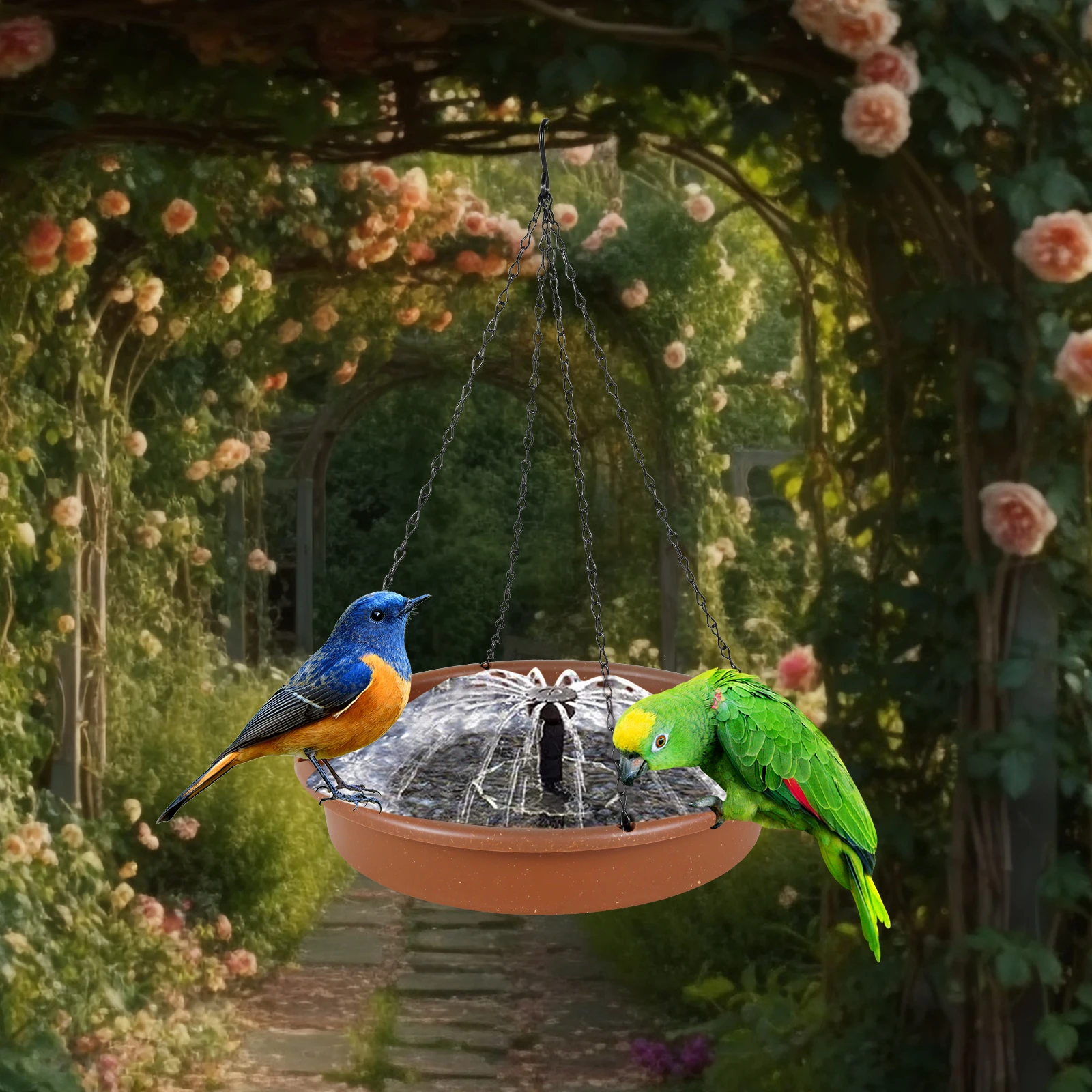 

Solar Water Fountain with 6 Nozzles Waterproof Solar Powered Fountain Pump with Hanging Tray Hanging Bird Bath Fountain with
