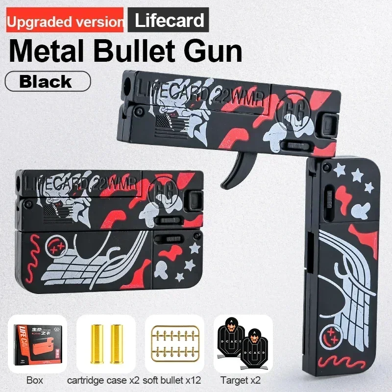 Modelo para adultos, nuevo juguete de pistola plegable de Metal Lifecard mejorado para niños y adultos, pistola de juguete con balas suaves, tiro de aleación