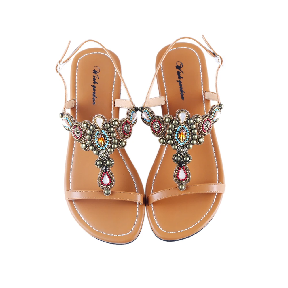 

NEW Women Casual Tribe Retro Sandals Female Heel Rhinestone Peep Toe Summer Shoes Original Design Soft Beach Slipper Plus Size