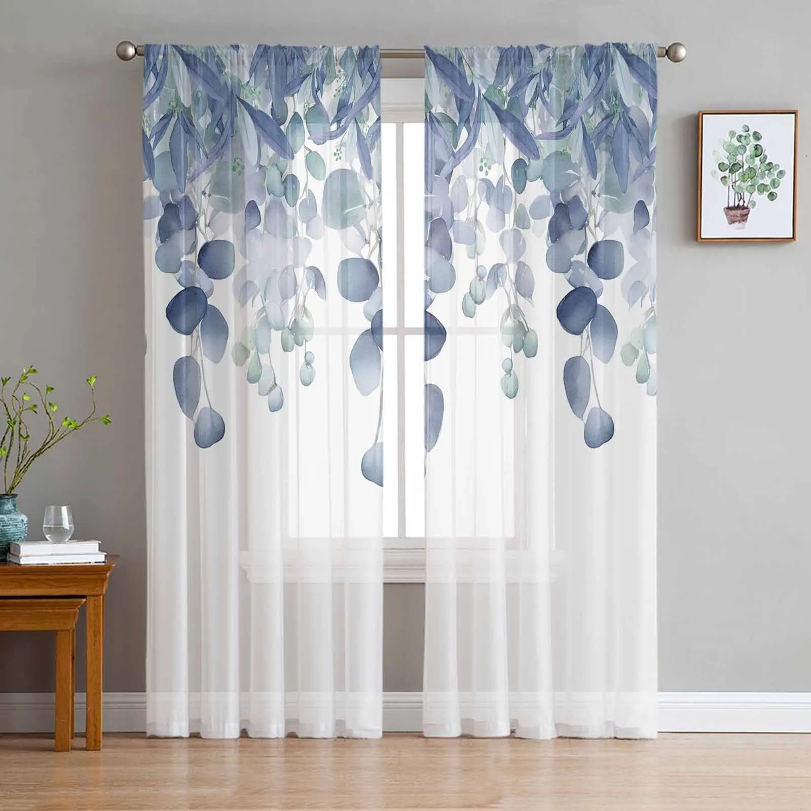 

Watercolor Eucalyptus Leaves Voile Sheer Curtains Living Room Window Tulle Curtain Kitchen Bedroom Drapes Home Decor