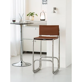 Modern Luxury Saddle Leather Bar Stool Upholstered High Back Chair for Home Kitchen Island Bar Counter Bar Stools for Kitchen 1