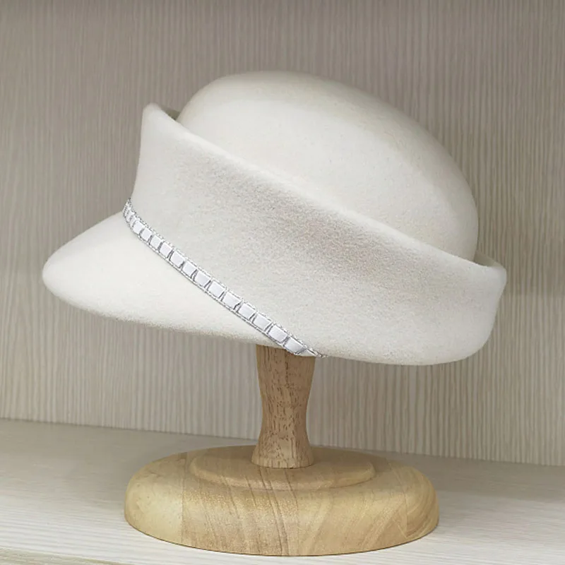 Hot Sale Women Winter Hats Wool Beret Felt Fedora Leather Band Pillbox Wedding Church Ladies Hat Millinery Fascinator Base_voghion.com