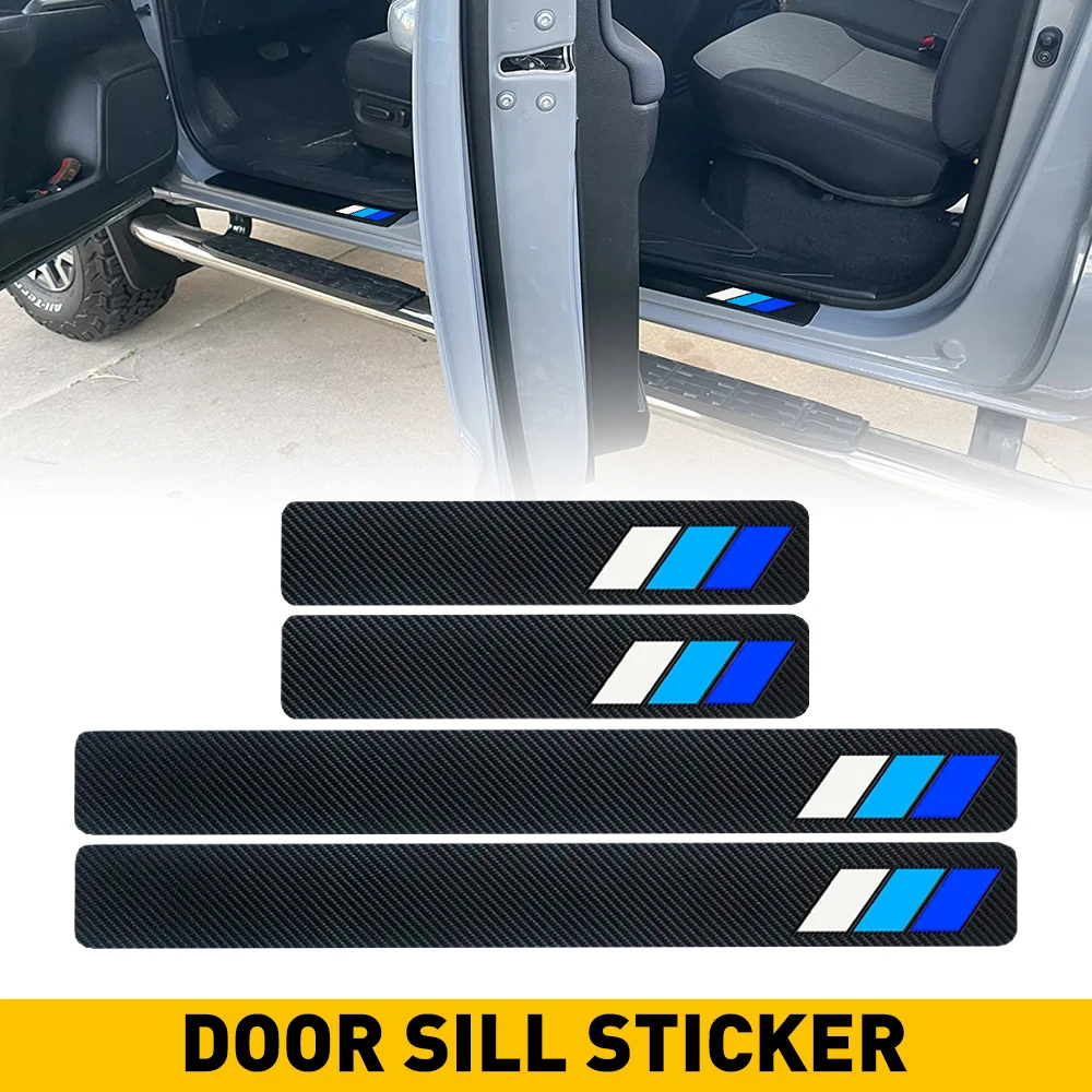 4x For Toyota Accessory Tri-Color Car Door Sill Waterproof Carbon Fiber Sticker for Toyota 4Runner RAV4 Camry Highlander Tundra