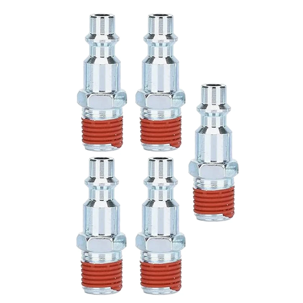 Air Line Fitting 5 Pcs 1/4 Inch NPT Male Air Line Fitting Hose Compressor Quick Release Connector External Thread Male End Coated With Glue