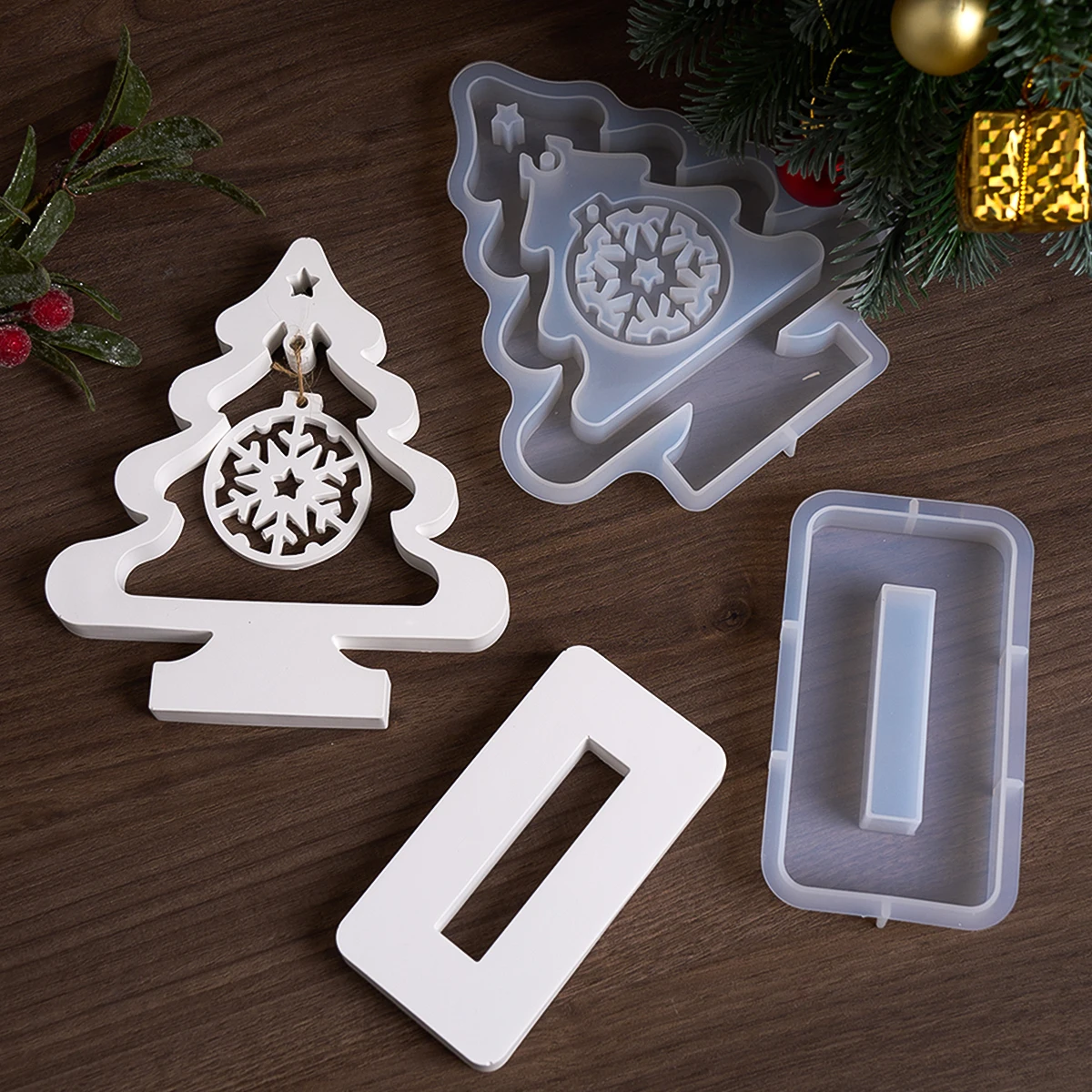 Description Picture 3 of itemChristmas Ornament Silicone Mold DIY Christmas Tree Snowflake Listing Epoxy Resin Molds Plaster Concrete Craft Xmas Party Decor