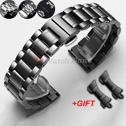 Curved End Universal Stainless Steel Watch Strap with Butterfly Clasp - 22mm (Black)