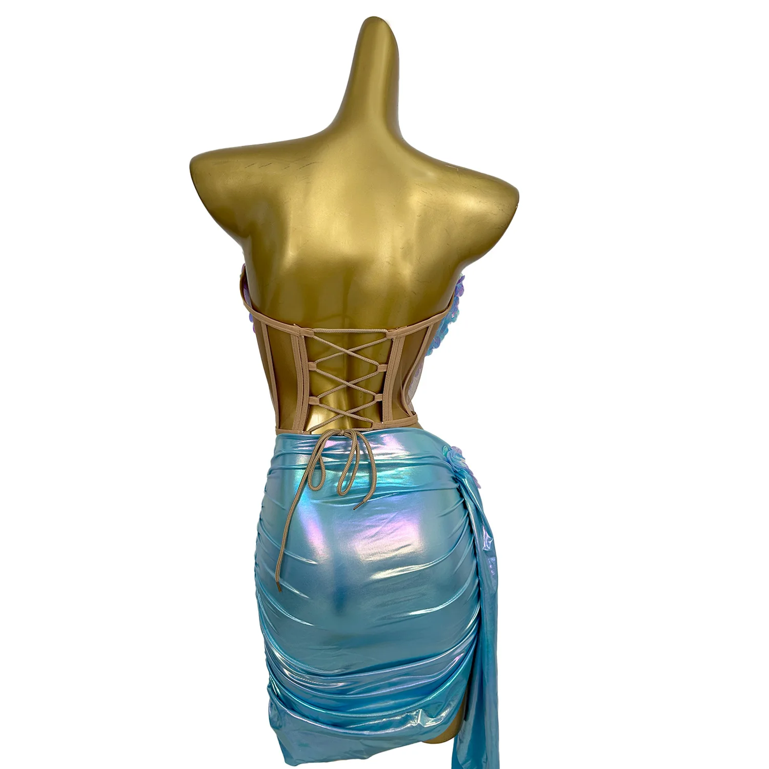 Candy Colored Ribbon Skirt Sexy Tight Corset Skirt Set with Sequins Nightclub Club Stage Performance Costume Party Dress yingbi