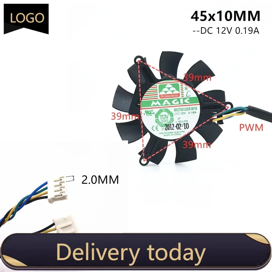 MGT5012XF-W10 High Quality Ultra Quiet 5010 Graphics Card Fan Blade 45MM Diameter 39mm Hole Pitch 12V 0.19A Fan Blade 4pin PWM