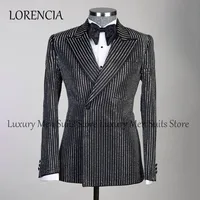 Customized Jewelry Ornament Tuxedo Men Suits Groom Luxury Metallic Embroidered Wedding Dresswear 2 Pieces Sets Male Prom Blazers 1