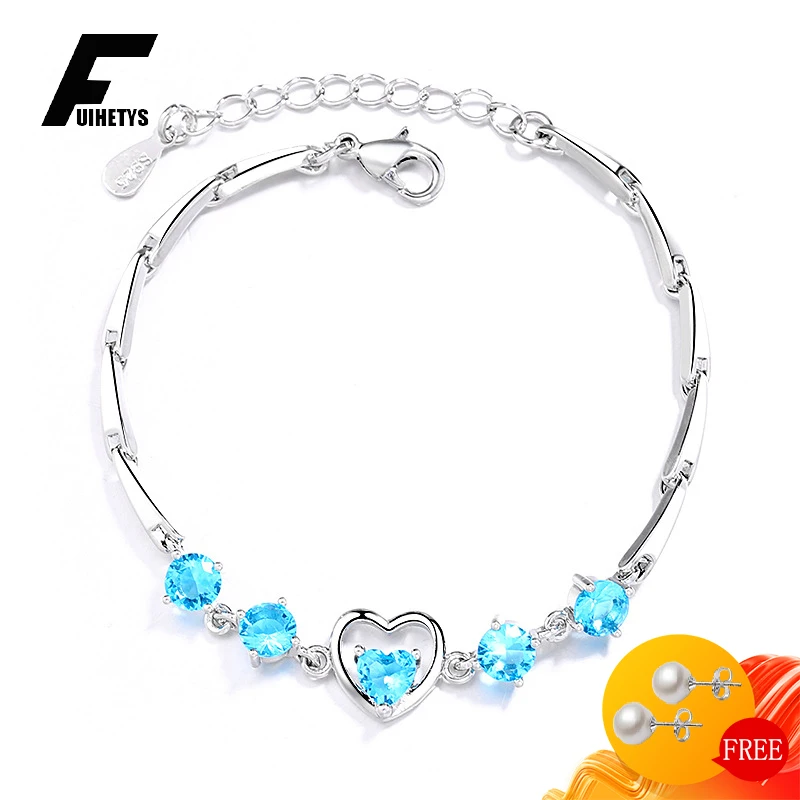 

FUIHETYS Trendy Bracelet for Women 925 Silver Jewelry with Zircon Gemstone Heart Shape Accessories Wedding Party Promise Gift