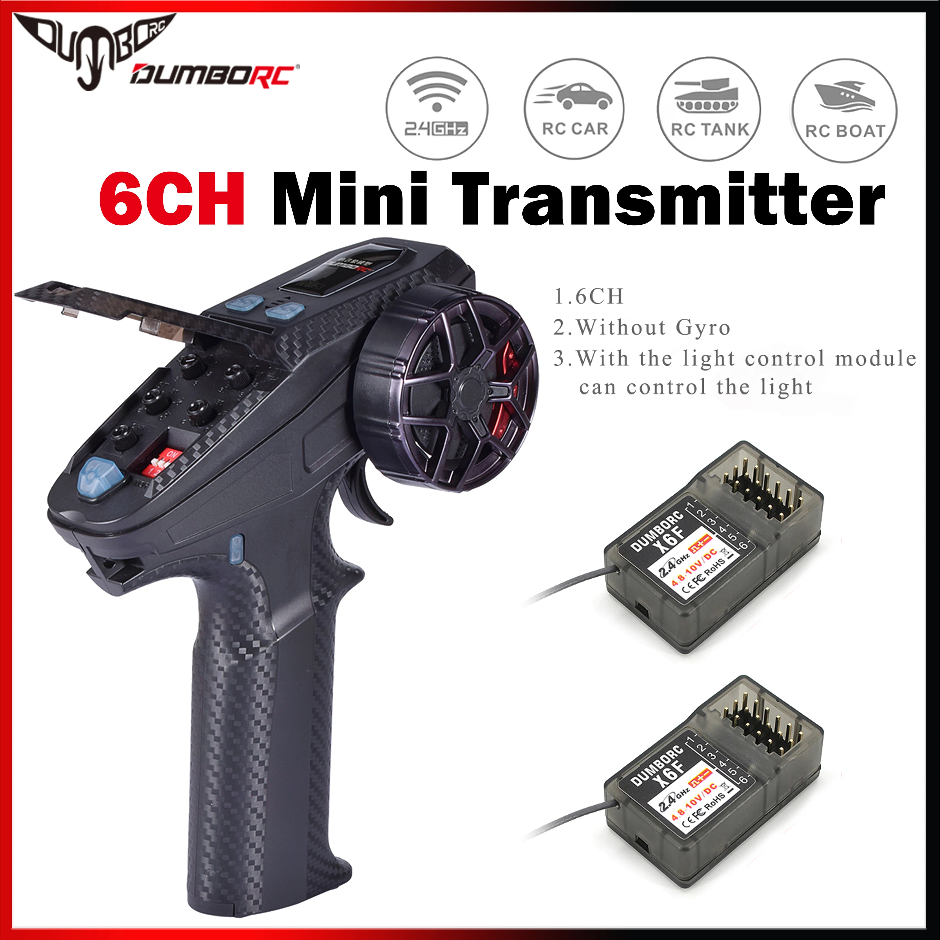 DUMBORC X6PM-350 RC 미니 송신기, 리모컨 자동차 보트 탱크 모델 장난감 부품, X6F 리시버 브레이크 포함, 4.8-12V, 6CH, 2.4GHZ