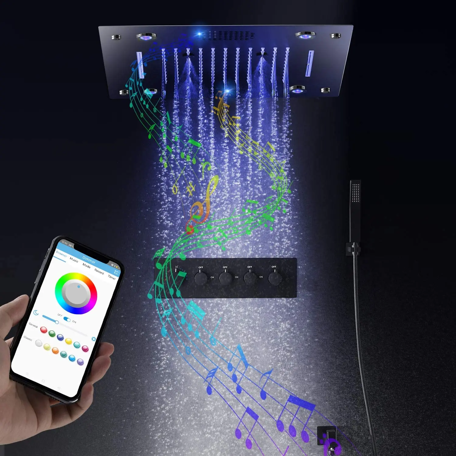 

Music Shower Head System 16 Inch Rain SPA Mist Shower Set Thermostatic Bathroom Mixer Faucet Bluetooth Speaker