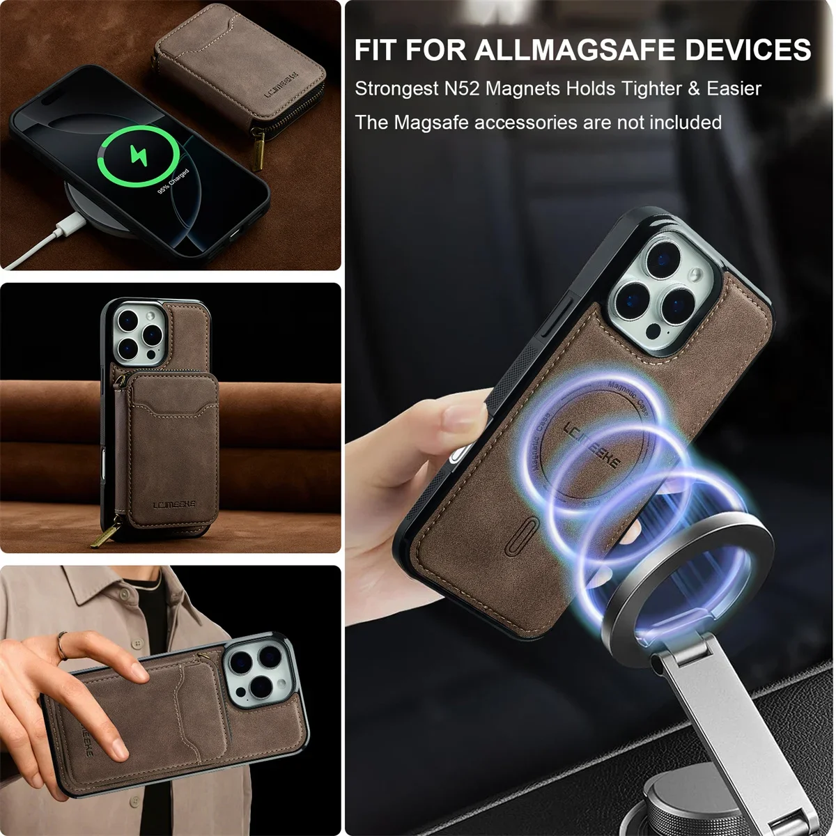 Premium 2-in-1 Magsafe Magnetic Leather Phone Case with Wallet Card Holder