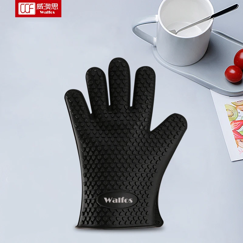 WALFOS 1 Piece Food Grade Heat Resistant Silicone Kitchen Barbecue Oven Glove Cooking BBQ Grill Glove Oven Mitt Baking