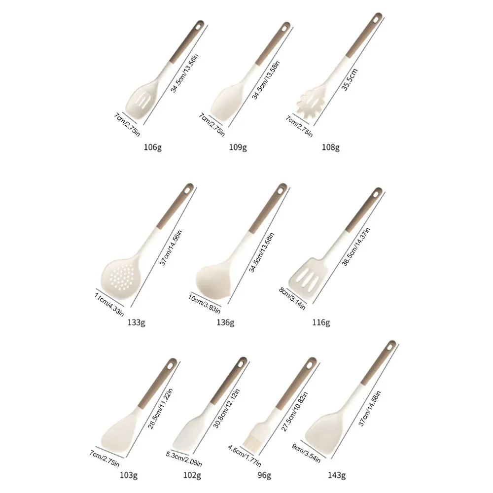Non-Toxic Silicone Kitchen Utensil Set - Shovel, Spoon, Scraper, Brush, Spade, Whisk, Turner