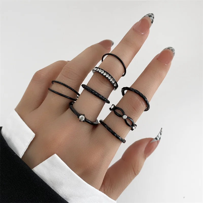 Punk Black Ring Set Snake Butterfly Heart Vintage Irregular Simplicity Finger Jewelry For Women 2024 New Trendy Gifts for Girl