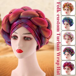 Women Muslim Hooded Cap Auto Gele Headtie Hijab Turban Cap Woven Hat Turban Wrap Hat Robe Africaine Design Bonnets African Hat