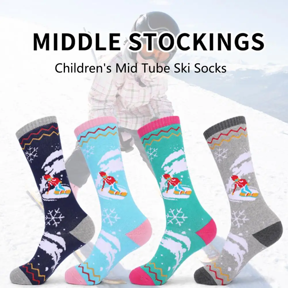 1Pair Children Ski Socks Non-Slip Cuff High Elastic Keep Warm Thermal Socks Boys Girls Thick Warm Snowboarding for Winter