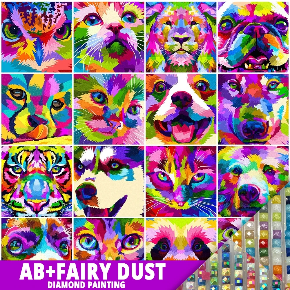 

AB Fairy Dust 5D DIY Embroidery Dog Wolf Rhinestone Mosaic Sale Diamond Painting Cat Colorful Cross Stitch Kit Home Decor Mural