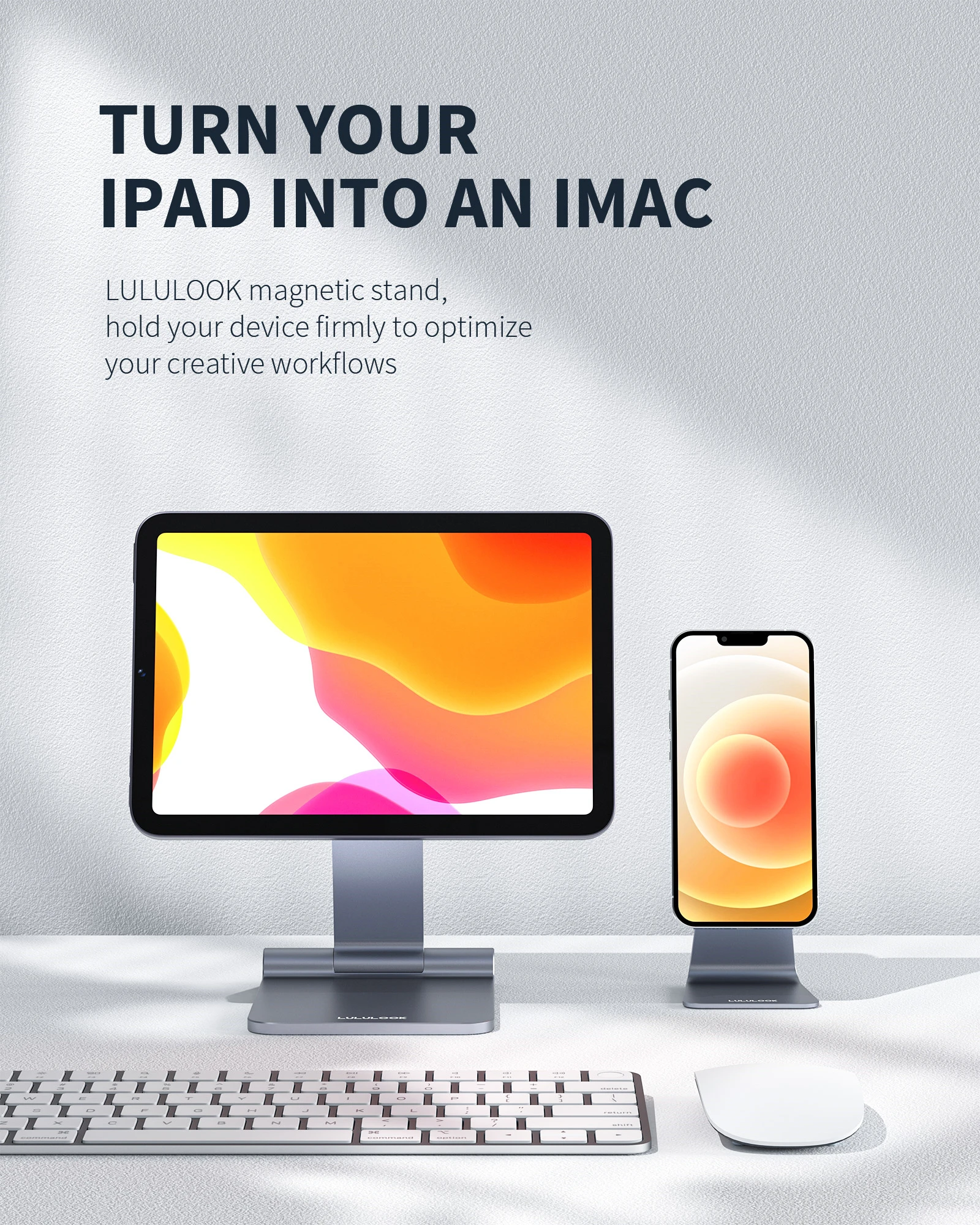 Lululook-suporte Magnético Dobrável para Ipad Mini Suporte de Mesa Ajustável Alumínio Rotativo Flutuante Maçã - Imagem 4
