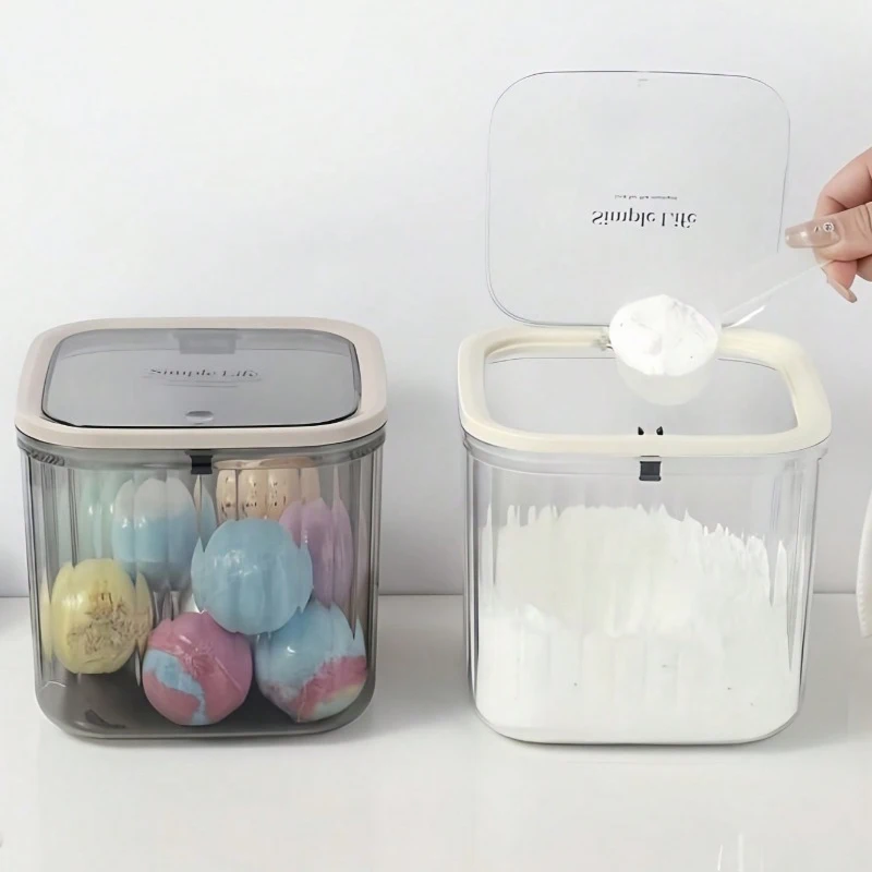 צנצנת ארגון לחדר כביסה עם מכסה אטום, צנצנת שקופה לאחסון פצצות אמבט, מגברי ריח לעיצוב הבית בקיץ