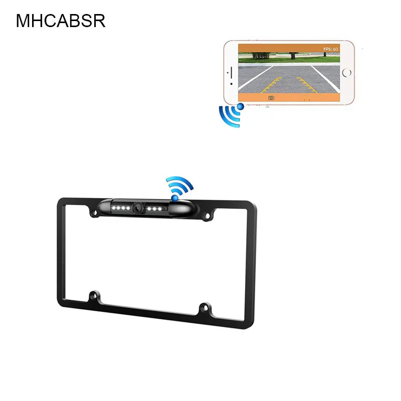 Автомобильная Беспроводная инфракрасная камера заднего вида с ночным видением, рамка для номерного знака США, HD, для Android, IOS, водонепроницаемая, резервное копирование, Wi-Fi, 170 °