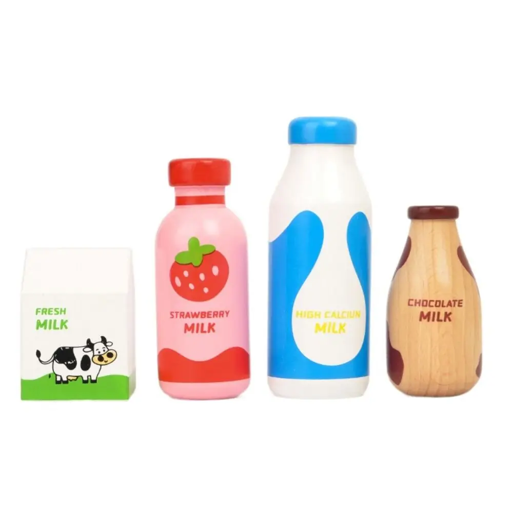 Pretend Play Drink Bottle Strawberry Milk Imitation Game Kitchen Food Toys Learning Simulation Wooden Milk Drink Play House