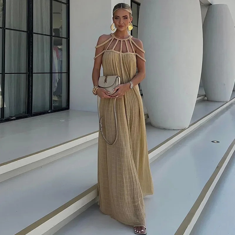 Autumn Elegant Sexy Design Hollow Out Cutout out Single Sleeve Split Dress Women main image 0