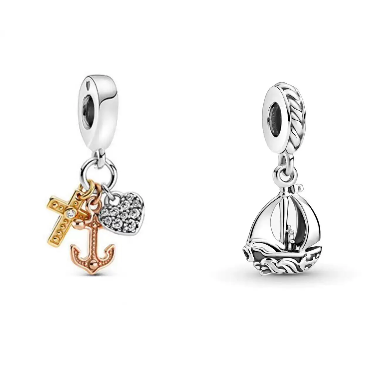 

S925 Bracelet pan New 1:1 Cross Love and Anchor Three-color DIY Charm