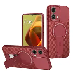 Premium Magnetic Carbon Stand Case - Luxury Shockproof 5G Phone Back Cover, 6 Vibrant Colors for Motorola Moto G55 (RD)