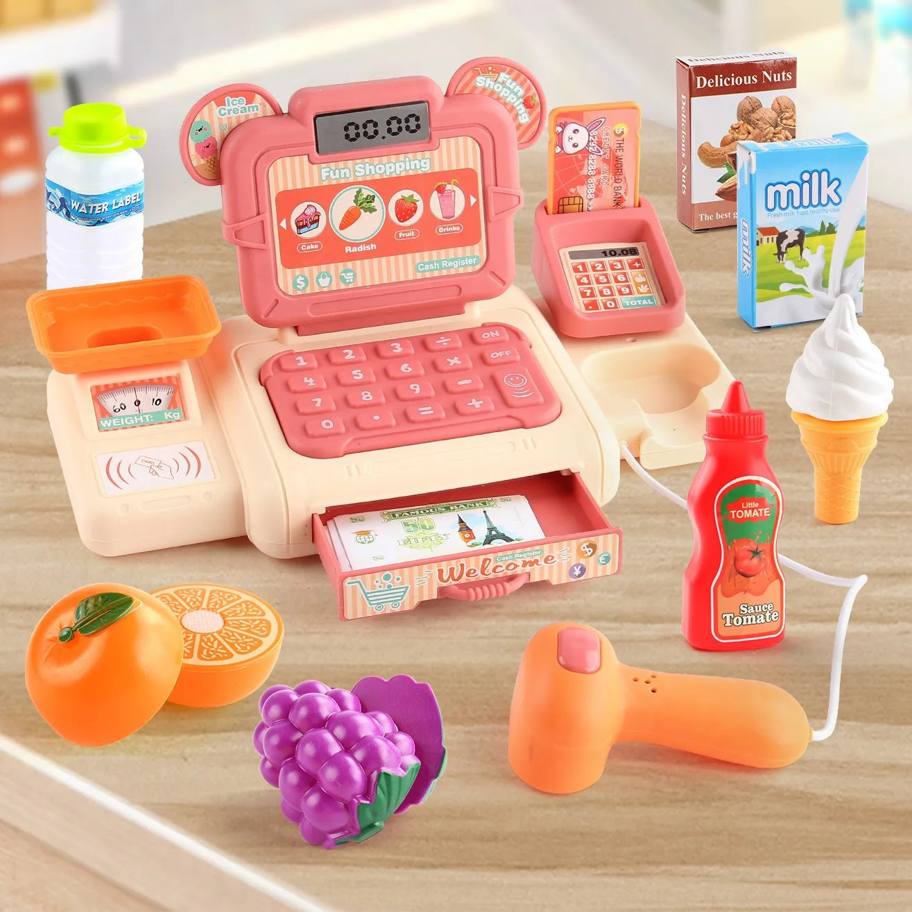 Simulation Shopping Cash House Toys Electronic Game Lighting And Sound Effects Supermarket Cashier Toys 2