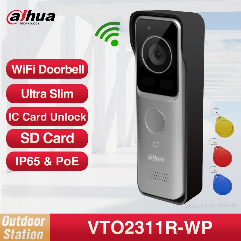 

Dahua 1080P HD WiFi Outdoor Doorbell Camera Mini Wireless Two-Way Video Intercom Supports APP Unlock SD Card PoE 2MP VTO2311R-WP