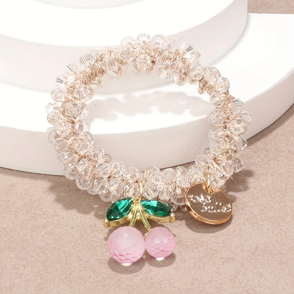 1/2 יחידות חבל שיער דובדבן צבעוני קריסטל מתוק טבעת שיער ריינסטון גבוהה גומי סרט ראש צמיד שימוש כפול תכשיטי ראש