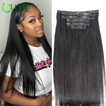 Straight Clip In Hair Extensions 100% Real Human Hair Extensions 10-26 Inch Brazilian Hair Bundle Ponytail PU Seamless Clip Ins