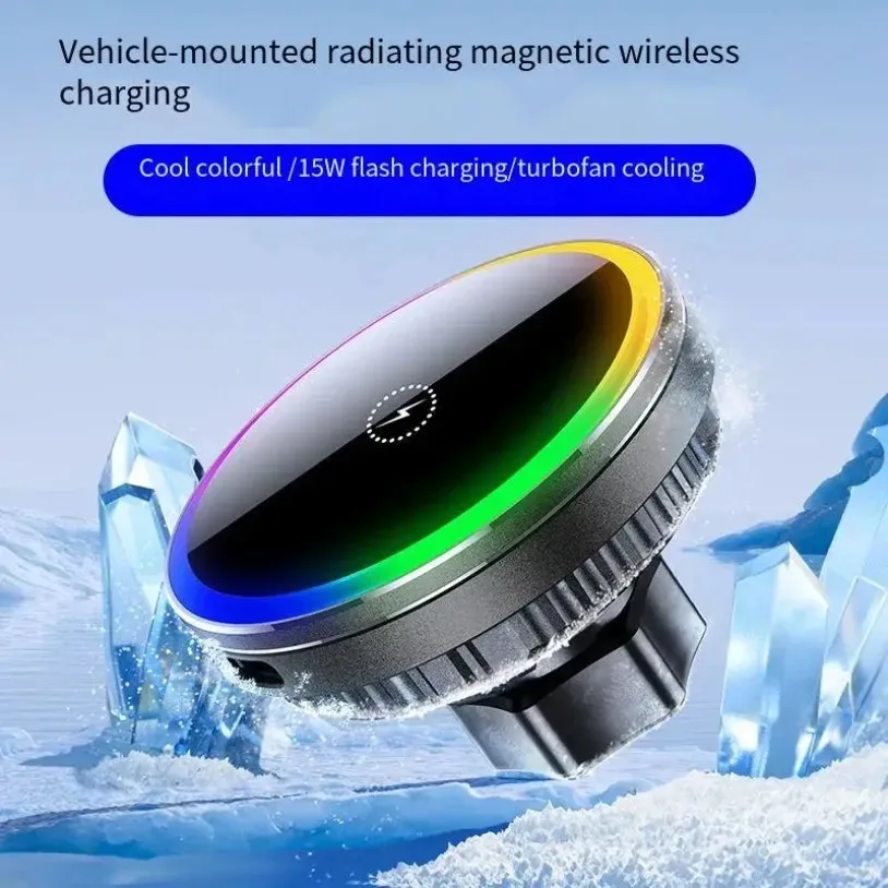 VIKEFON 360° 15W New ice Cooling Magnetic Wireless Car Charger for iPhone 16-12 Pro Max Car Phone Holder Fast Charging Station