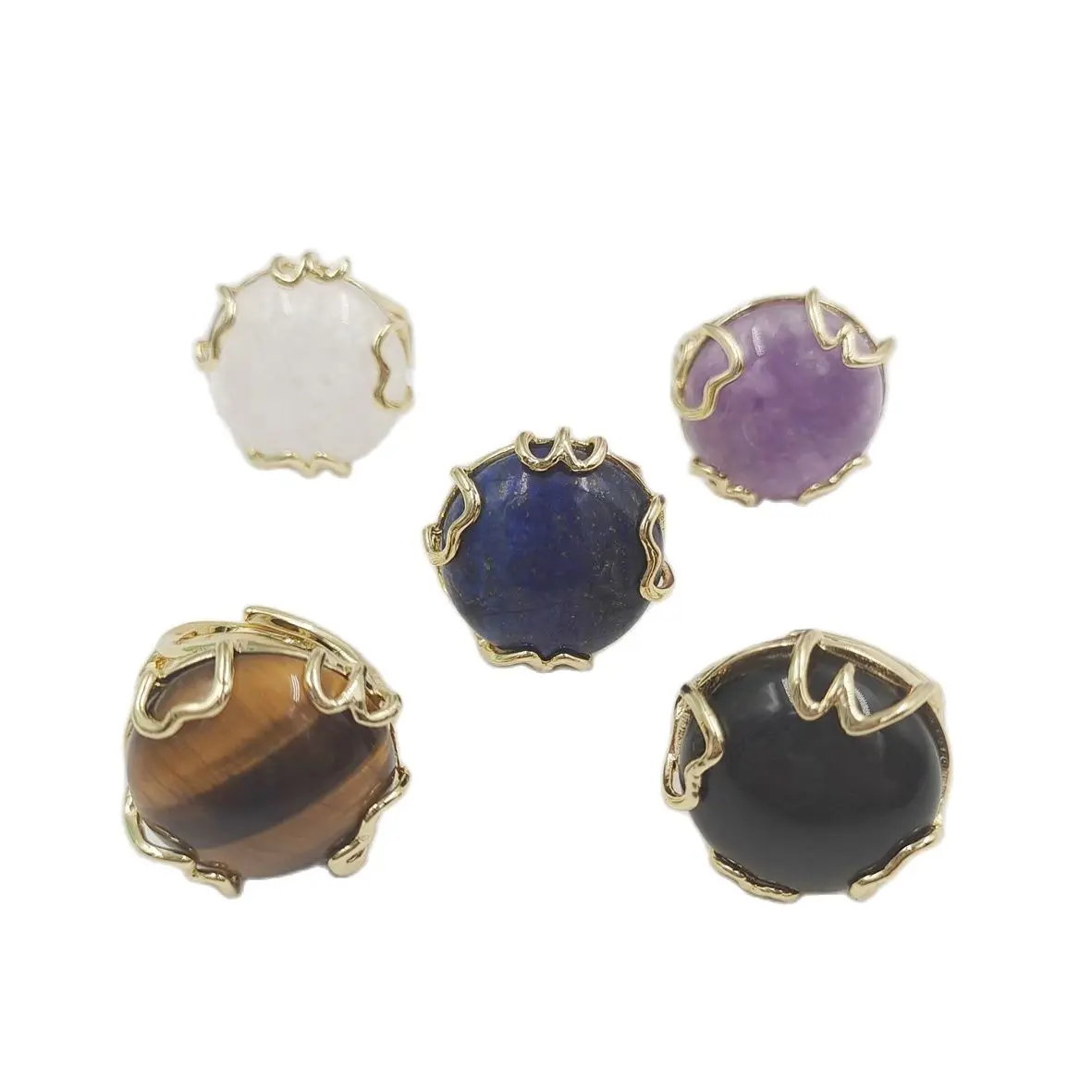 

WT-R440 WKT 2022 New style Crystal quartz& lapis&Amethyst&Tiger eye&Black women wedding gift ring gold-plate hot adjustable