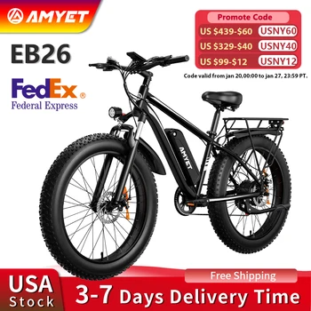 AMYET EB26 Electric Bike for Adults 1000W Electric Bicycle 48V 15AH E Bike 26" Fat Tire Mountain 31mph Dual Shock Absorber Ebike 1
