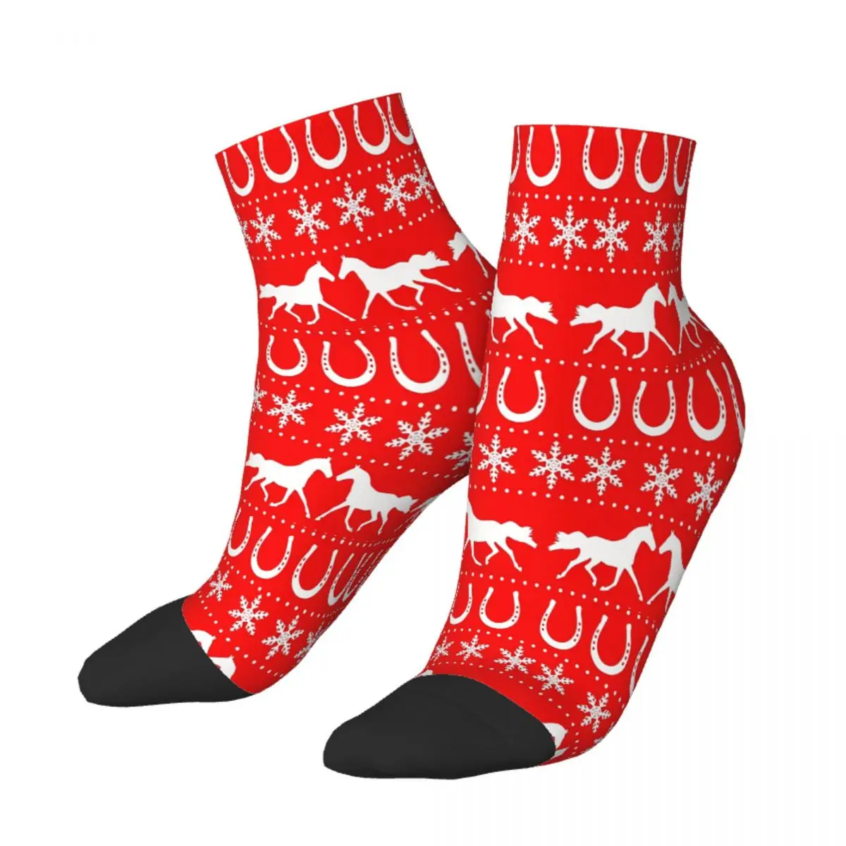 

Christmas Sweater Pattern Horse Racing Ankle Socks Male Mens Women Winter Stockings Polyester