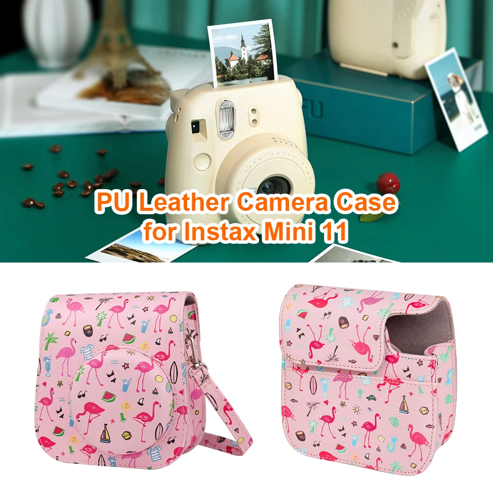 PU Leather Camera Case Protector Pouch Bag Compatible Case with Soft Shoulder Strap for Fujifilm Instax Mini 11 9 8