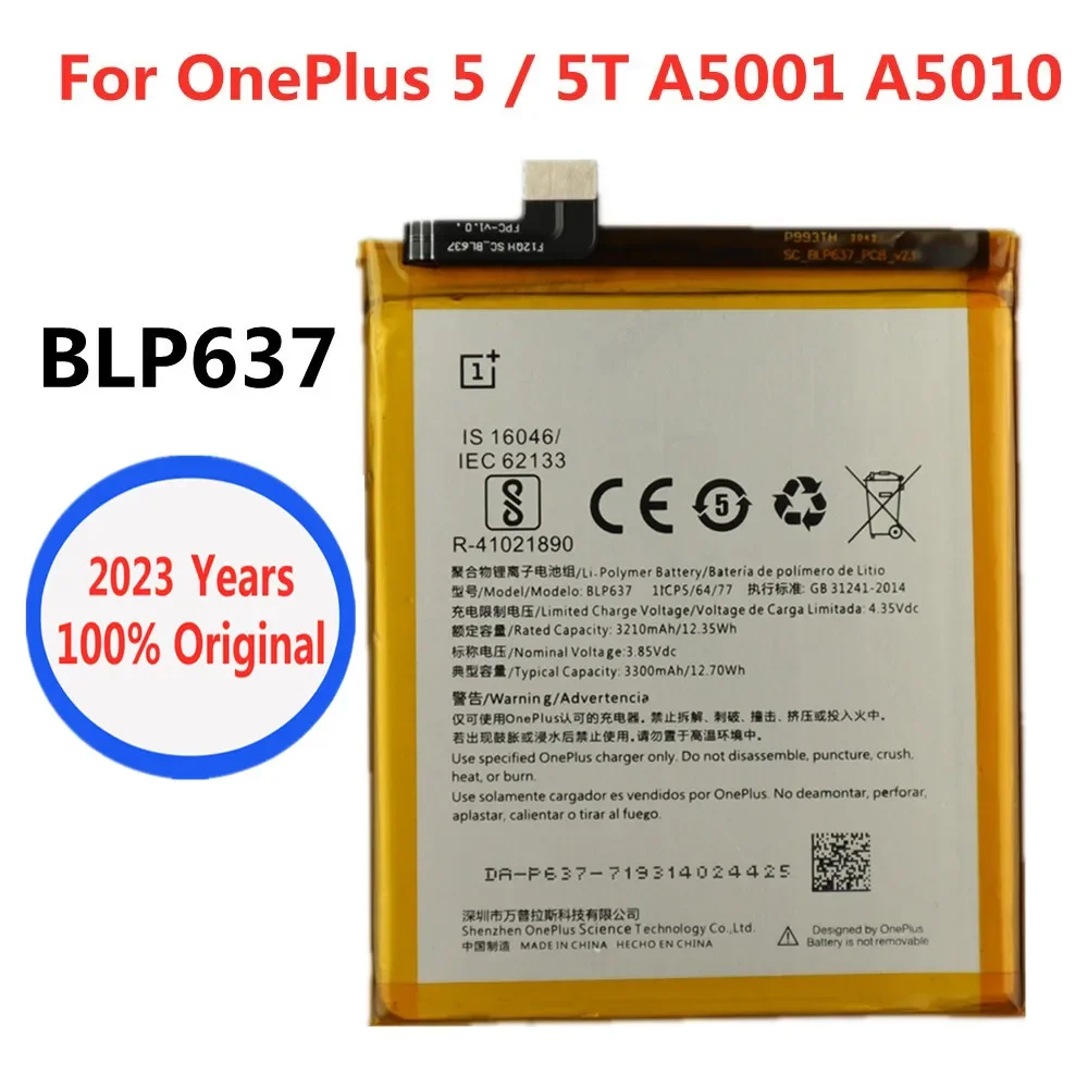 

2023 Years 100% Original BLP637 Replacement Battery For Oneplus 5 1+ 5 5T 3300mAh High Capacity Battery Batteries