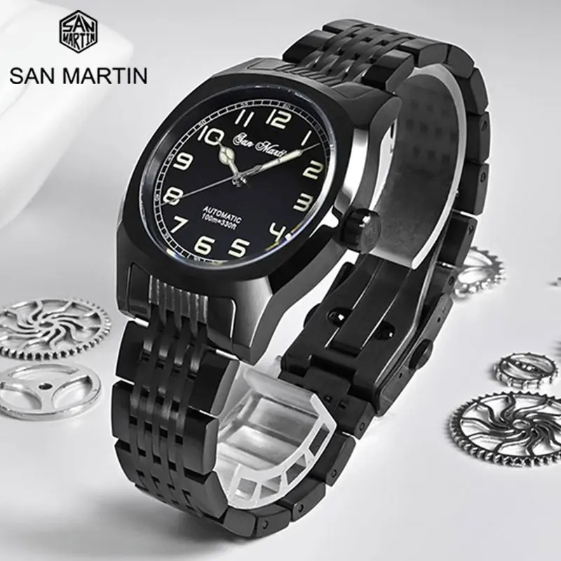 

San Martin Vintage DLC Plating Black Diver Wristwatch PT5000 Automatic Movement Mechanical Watch Luxury Sapphire Men Watch 10Bar