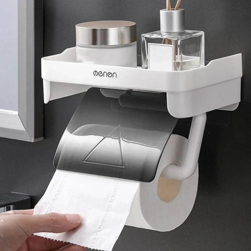 WallMountToiletPaperHolderTopSundriesStoragePlasticWaterproofRollPaperStorageRack