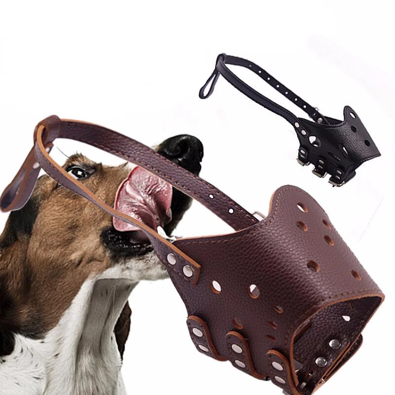 1pc Pet Dog Muzzle Adjustable Breathable Pet Mask PU Leather Anti Bark Bite Chew for Puppy Dogs Mouth Training